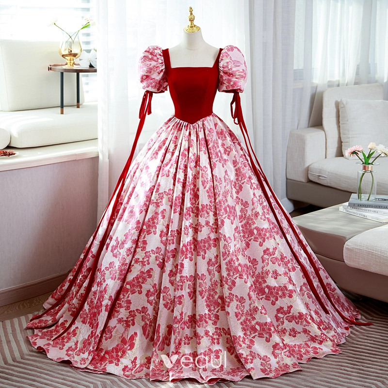 Ivory Organza Sweetheart Puff Sleeve Slit Wedding Dress - Xdressy