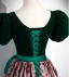 Vintage / Retro Dark Green Printing Prom Dresses 2024 Ball Gown Square Neckline Bow Sash Short Sleeve Backless Floor-Length / Long Prom Formal Dresses