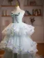 Flower Fairy Sage Green Appliques Cascading Ruffles Prom Dresses 2026 Ball Gown Strapless Bow Sleeveless Backless Sweep Train Formal Dresses