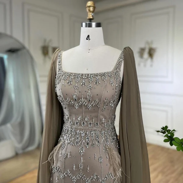 Elegant High-end Coffee Beading Rhinestone Prom Dresses 2024 Empire Square Neckline Sleeveless Backless Tassel Floor-Length / Long Prom Formal Dresses