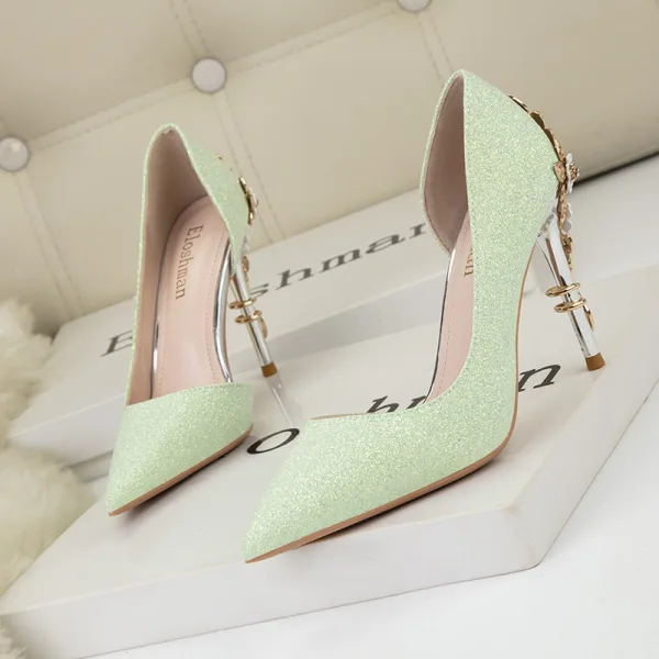 Charming Glitter White Wedding Shoes 2023 10 cm Stiletto Heels Pointed Toe Wedding High Heels