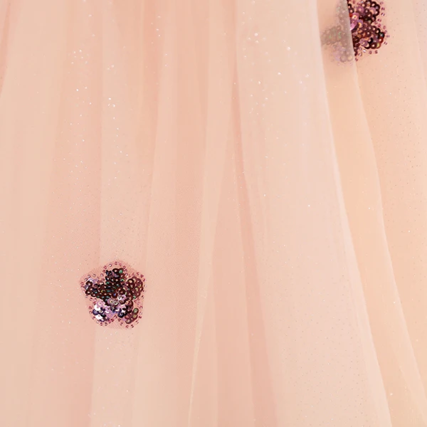 Chic / Beautiful Blushing Pink Sequins Flower Girl Dresses 2023 Ball Gown Square Neckline Puffy Short Sleeve Backless Floor-Length / Long Prom Flower Girl Dresses