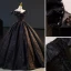 Elegant Black Rhinestone Tassel Prom Dresses 2023 Ball Gown Off-The-Shoulder Sleeveless Backless Floor-Length / Long Prom Formal Dresses