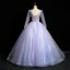 Chic / Beautiful Lavender Beading Sequins Appliques Prom Dresses 2023 Ball Gown V-Neck Long Sleeve Backless Floor-Length / Long Prom Formal Dresses