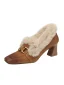 Vintage / Retro Black Street Wear Pumps 2024 Leather 6 cm Block Heels Pointed Toe Womens Shoes High Heels
