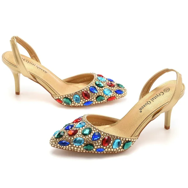 Schöne Weiß Strass Brautschuhe 2023 7 cm Stilettos Spitzschuh Hochzeit Sandaletten Hochhackige