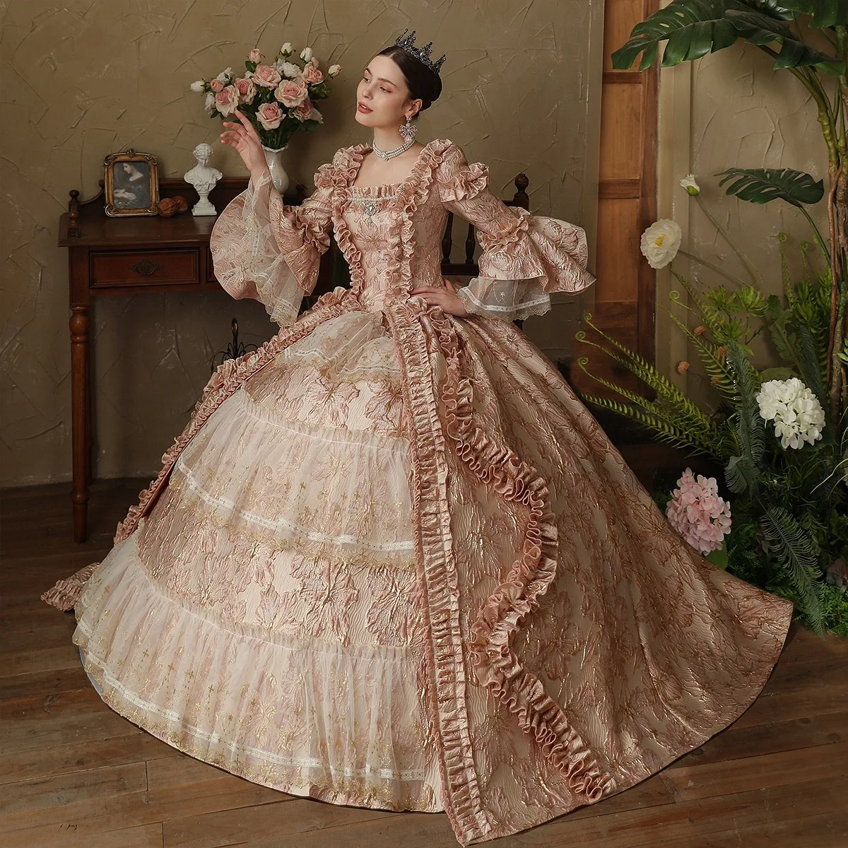 buy red wedding dress Red Princess Hanbok Wedding Dress – Traditional Korean Palace Style B Only (hairpin + bud) / one size fits all main image 1