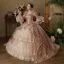 Vintage / Originale Médiévale Gothique Rougissant Rose Perle Paillettes Faux Diamant Robe De Bal 2024 Robe Boule Encolure Carrée Manches de cloche Longue Promo Robe De Ceremonie