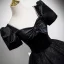 Elegant Black Glitter Prom Dresses 2025 Ball Gown Square Neckline Bow Short Sleeve Backless Floor-Length / Long Prom Formal Dresses