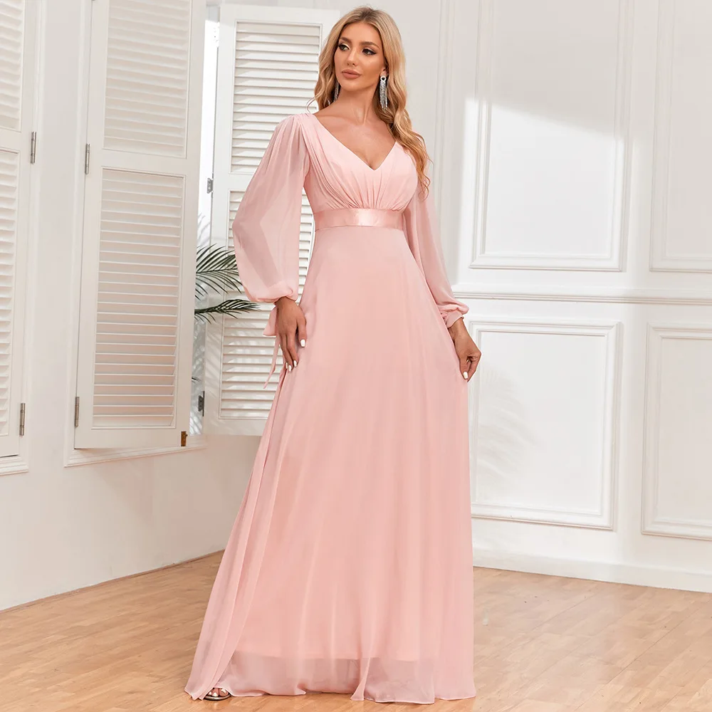 open lace back dress A line Pink Long Prom Dresses Party Evening Gowns fg3090 – formalgowns main image 1