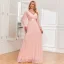 Simple Rougissant Rose Chiffon Robe De Bal 2024 Princesse V-Cou Manches Longues Dos Nu Longue Promo Robe De Ceremonie