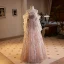 Scintillantes Haut de Gamme Rougissant Rose Perle Appliques Paillettes Robe De Soirée 2023 Princesse De l'épaule 3/4 Manches Dos Nu Longue Soirée Robe De Ceremonie