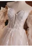 Elegant Blushing Pink Lace Flower Prom Dresses 2024 Ball Gown Off-The-Shoulder Short Sleeve Backless Floor-Length / Long Prom Formal Dresses