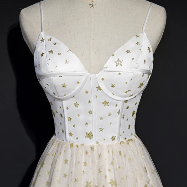 Charming Ivory Star Sequins Birthday Party Dresses 2022 A-Line / Princess Spaghetti Straps Sleeveless Backless Floor-Length / Long Formal Dresses