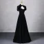 Elegant Black Rhinestone Prom Dresses 2024 A-Line / Princess High Neck Short Sleeve Backless Floor-Length / Long Prom Formal Dresses
