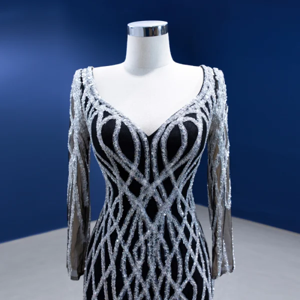 High-end Black Handmade  Beading Sequins Evening Dresses 2022 Trumpet / Mermaid V-Neck Long Sleeve Floor-Length / Long Evening Party Formal Dresses