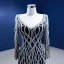 High-end Black Handmade  Beading Sequins Evening Dresses 2022 Trumpet / Mermaid V-Neck Long Sleeve Floor-Length / Long Evening Party Formal Dresses