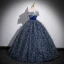 Vintage / Retro Bling Bling Navy Blue Beading Sequins Tassel Prom Dresses Ball Gown 2023 Off-The-Shoulder Sleeveless Backless Floor-Length / Long Prom Formal Dresses