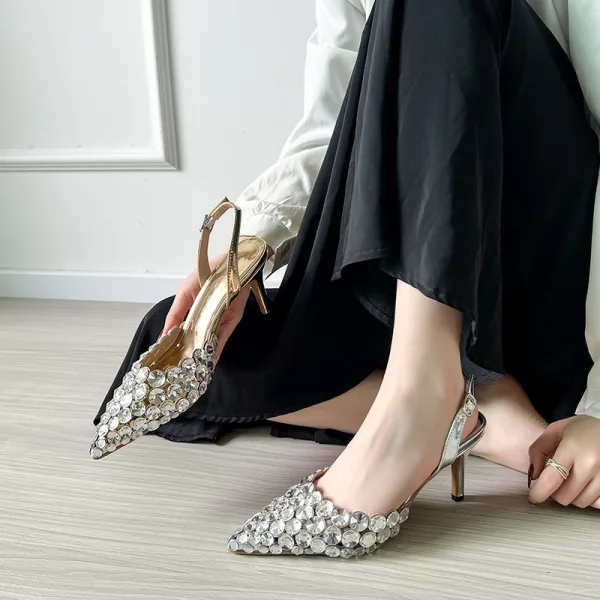 Sexy Silber Abend Strass Damen schuhe 2026 7 cm Stilettos Spitzschuh Hochhackige