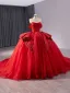 High-end Red Sequins Lace Flower Appliques Chapel Train Wedding Dresses 2024 Ball Gown Strapless Sleeveless Backless Wedding