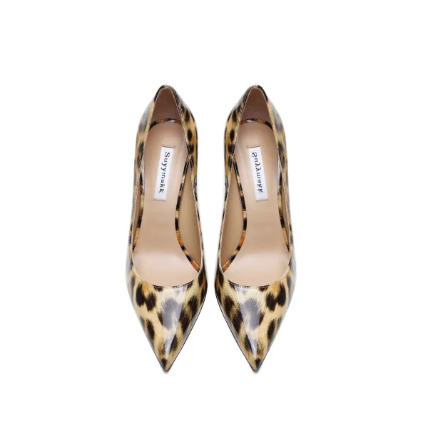 Sexy Luipaard Print Lakleer Avond Pumps 2022 Bruin Leer 10 cm Naaldhakken / Stiletto Spitse Neus Pumps Hoge Hakken