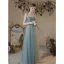 Simple Bleu Ciel Robe De Bal 2022 Princesse Bretelles Spaghetti Sans Manches Dos Nu Noeud Longue Robe De Ceremonie