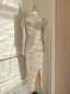 Sexy Champagne Paillettes Robe De Soirée 2023 Trompette / Sirène Encolure Carrée Manches Longues Dos Nu Thé Longueur Soirée Robe De Ceremonie