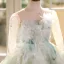 Élégant Vert Cendré Perlage Appliques Anniversaire Robe Ceremonie Fille 2026 Robe Boule Encolure Dégagée Manches Longues Dos Nu Longue Tulle