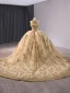 Luxury / Gorgeous Gold Handmade  Beading Sequins Pearl Tassel Prom Dresses 2024 Ball Gown High Neck Sleeveless Chapel Train Prom Formal Dresses