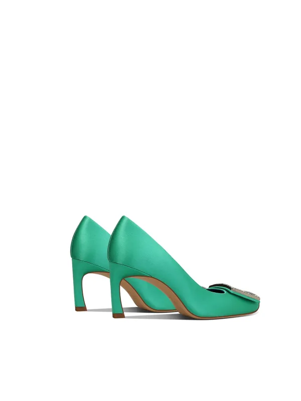 Vintage / Retro Mint Green Rhinestone Prom Pumps 2026 Leather 7 cm Stiletto Heels Square Toe Pumps High Heels