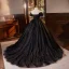 Charmant Noire Paillettes Robe De Bal 2023 Robe Boule De l'épaule Volants Manches Courtes Dos Nu Tribunal Train Promo Robe De Ceremonie