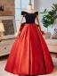 Élégant Orange Satin Robe De Bal 2024 Robe Boule De l'épaule Manches Courtes Dos Nu Noeud Longue Promo Robe De Ceremonie
