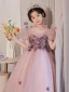 Chic / Beautiful Blushing Pink Sequins Birthday Flower Girl Dresses 2022 Ball Gown Square Neckline Puffy Short Sleeve Backless Floor-Length / Long Flower Girl Dresses