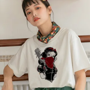 Fashion Loose Women T Shirts 2021 White Cartoon Scoop Neck Street Wear Tops Casual Summer 1 2 Sleeves Comfortable Tee