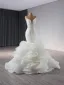 Sexy Haut de Gamme Blanche Perle Faux Diamant Volants en Cascade Robe De Mariée 2024 Trompette / Sirène Bustier Sans Manches Dos Nu Train De Balayage Mariage