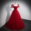 Chic / Belle Bordeaux Robe De Bal 2022 Princesse Encolure Carrée Paillettes Gonflée Manches Courtes Dos Nu Noeud Longue Promo Robe De Ceremonie