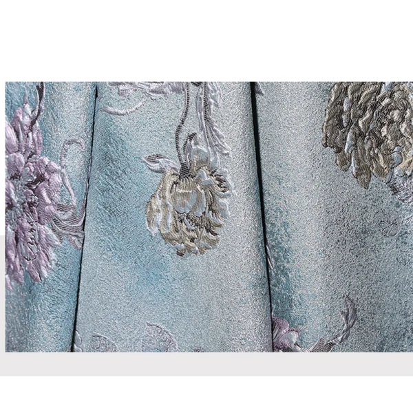 Elegant Sky Blue Printing Prom Dresses 2022 A-Line / Princess Off-The-Shoulder Short Sleeve Backless Floor-Length / Long Prom Formal Dresses