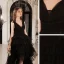 Sexy Black Cascading Ruffles Asymmetrical Cocktail Dresses Prom Dresses 2022 A-Line / Princess Spaghetti Straps Sleeveless Backless Formal Dresses