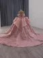 Luxus / Herrlich Rosa Handgefertigt Perlenstickerei Pailletten Perle Ballkleider 2025 Ballkleid Bandeau Ärmellos Rückenfreies Königliche Schleppe Festliche Kleider