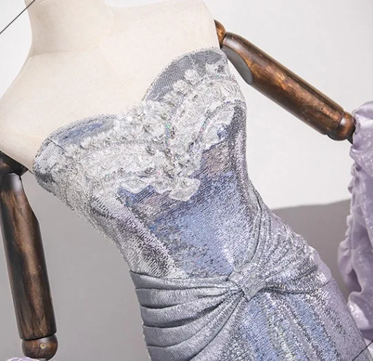Scintillantes Sexy Lavande Perlage Faux Diamant Paillettes Robe De Soirée 2025 Trompette / Sirène Bustier Sans Manches Dos Nu Longue Soirée Robe De Ceremonie