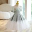 Chic / Belle Vert Cendré Courte Anniversaire Robe Ceremonie Fille 2022 Robe Boule Encolure Dégagée Gonflée Manches Courtes Robe Ceremonie Fille