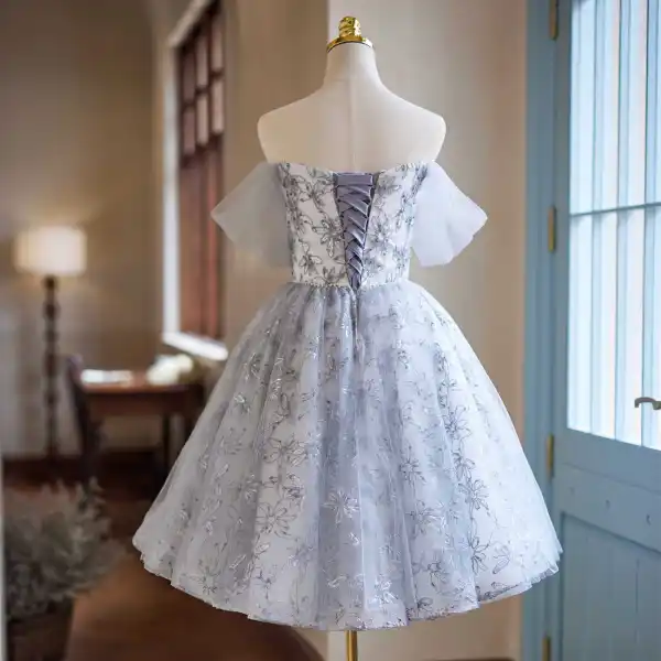 Charming Grey Lace Flower Sequins Homecoming Graduation Dresses 2024 Ball Gown Short