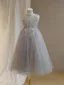 Bling Bling Grey Beading Pearl Sequins Birthday Flower Girl Dresses 2024 A-Line / Princess Scoop Neck Sleeveless Backless Bow Floor-Length / Long Tulle