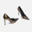 Overdreven Zwarte Goud Luipaard Print Avond Pumps 2025 Leer 10 cm Naaldhakken / Stiletto Spitse Neus Pumps Hoge Hakken