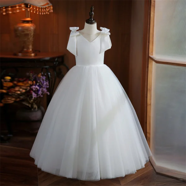 Chic / Beautiful Black Birthday Flower Girl Dresses 2024 Ball Gown V-Neck Sleeveless Backless Floor-Length / Long