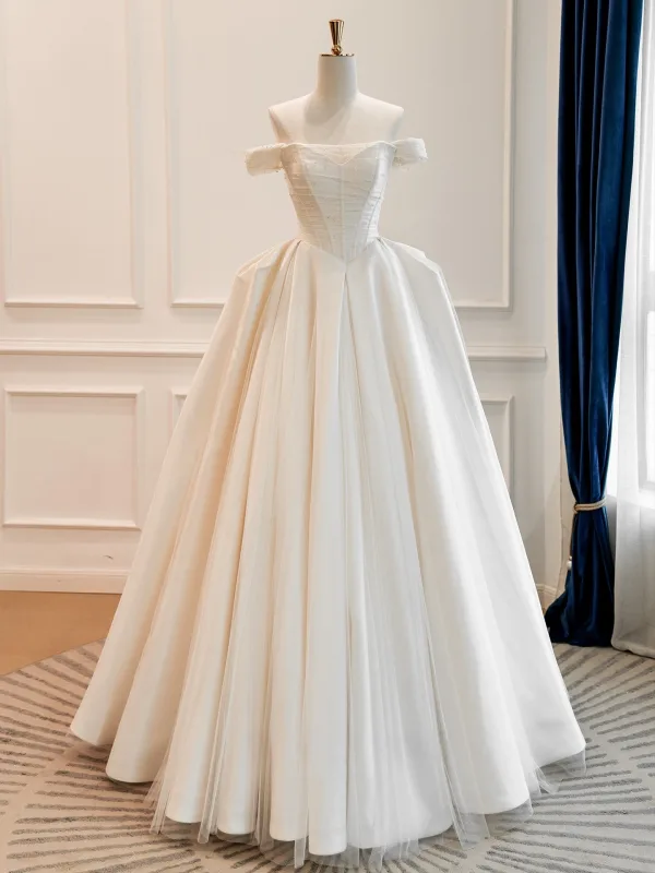 High End Schlicht Ivory / Creme Perlenstickerei Satin Brautkleider / Hochzeitskleider 2026 A Linie Bandeau Ärmellos Rückenfreies Lange