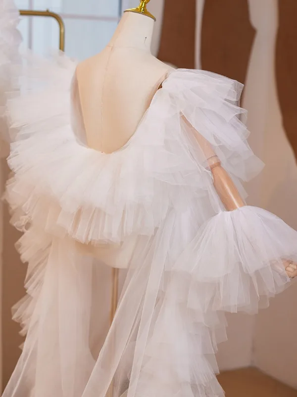 Charmant Blanche Soirée Promo Plissée châle Vestes & Enveloppements 2024 Tulle