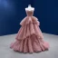 High End Charmant Rosa Fallende Rüsche Ballkleider 2022 Ballkleid Bandeau Ärmellos Perlenstickerei Perle Pailletten Sweep / Pinsel Zug Ball Festliche Kleider