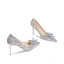 Sparkly Silver Crystal Sequins Wedding Shoes 2022 Leather 8 cm Stiletto Heels Pointed Toe Wedding Pumps High Heels