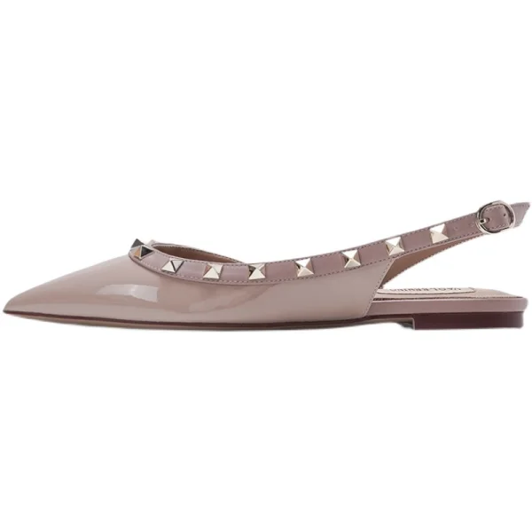 Snygga / Fina Aprikos / Beige Sommar Nit Casual Platt Sandaler Dam 2022 Läder Spetsiga Sandaler